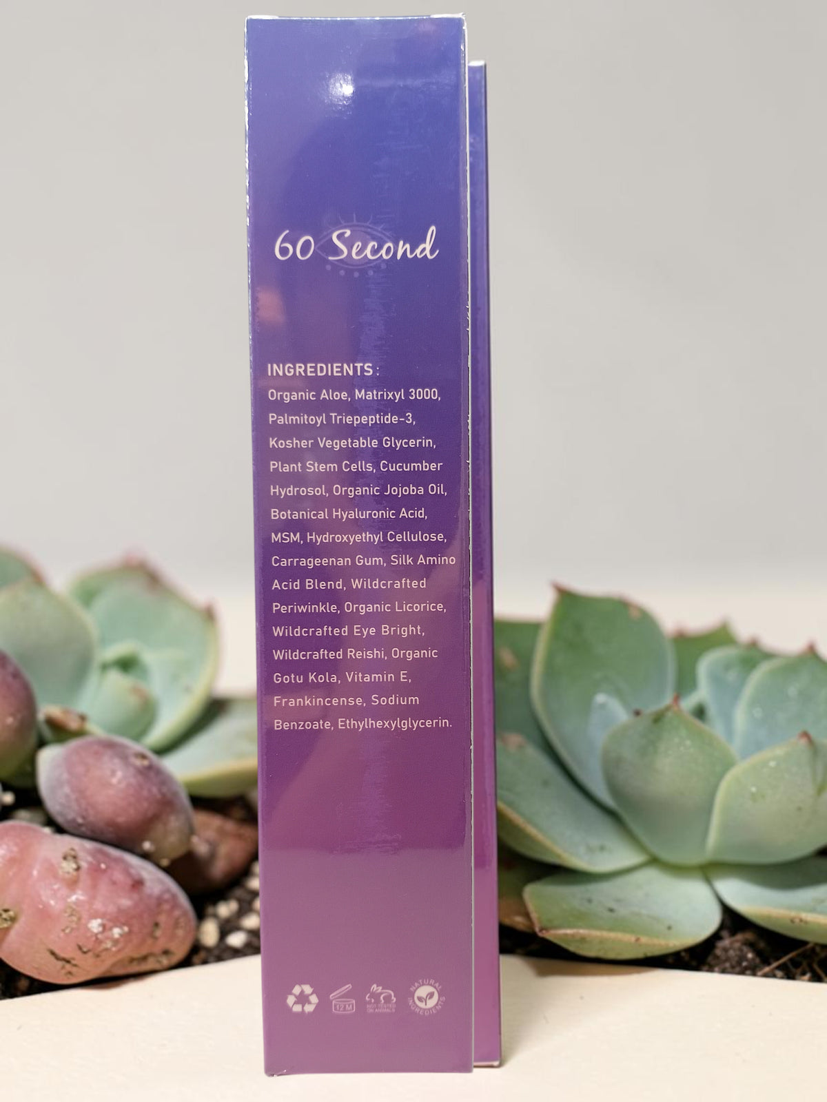 MY LUXE ELEGANCE deep moisturizing formula box side view showing natural ingredient list and 60 second claim